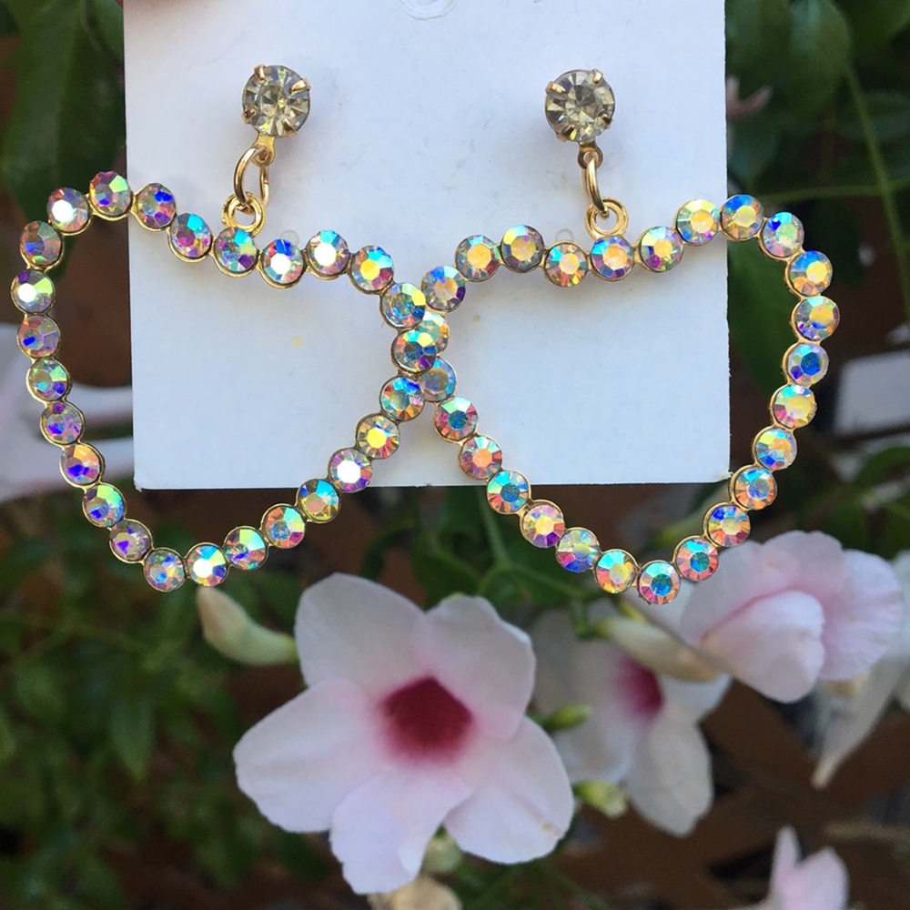Aurora Borealis Crystal Heart Hoop Earrings - Picture 3 of 7